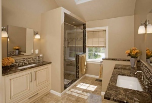 remodel bathroom with curtain